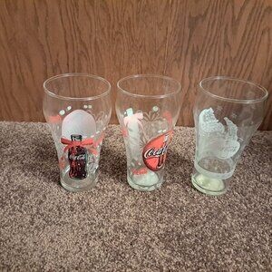 Vintage 1999 Coca-Cola Santa Claus bell-shaped glass& 2 Christmas Snowflakes